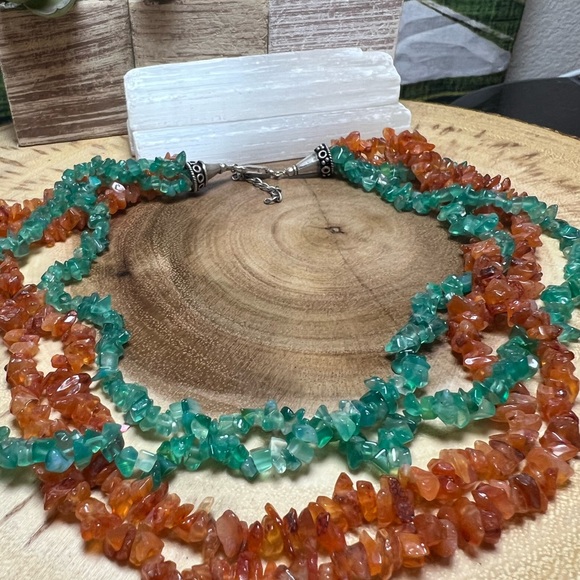 VTG| 925 Carnelian & Green Stone Necklace 💚🧡 - Picture 4 of 8